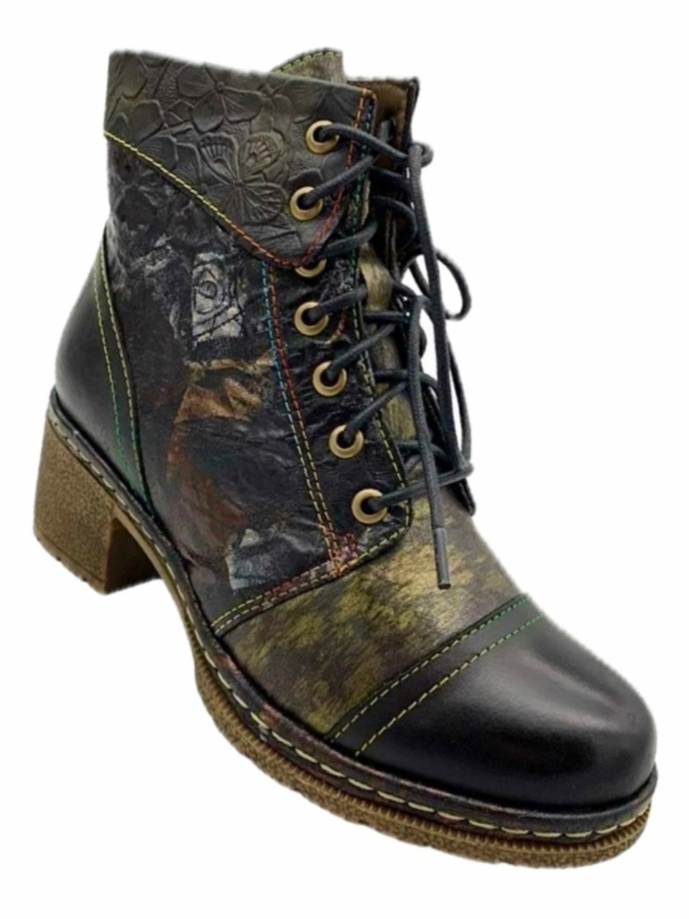 L'Artiste by Spring Step "Fallinlove" Floral Embossed Boots black multi 6 NWOT
